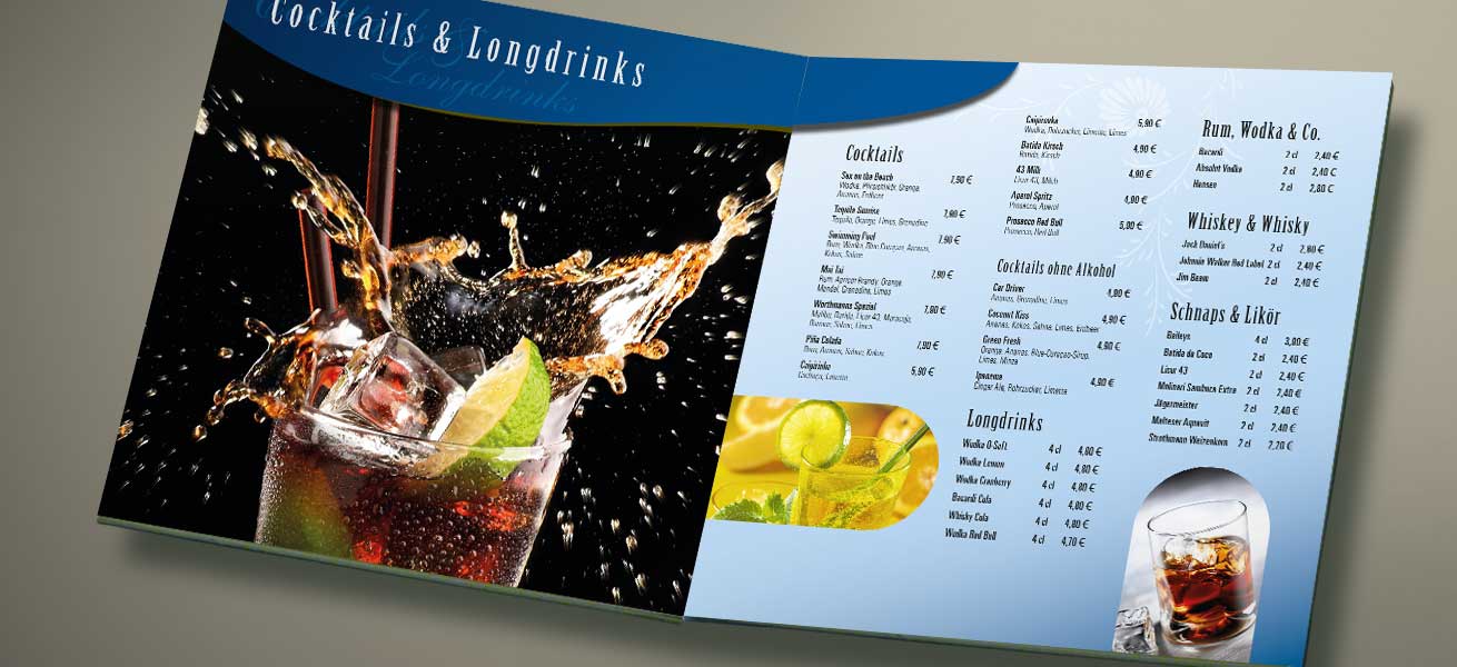 Speisekarte Auswahl Cocktails